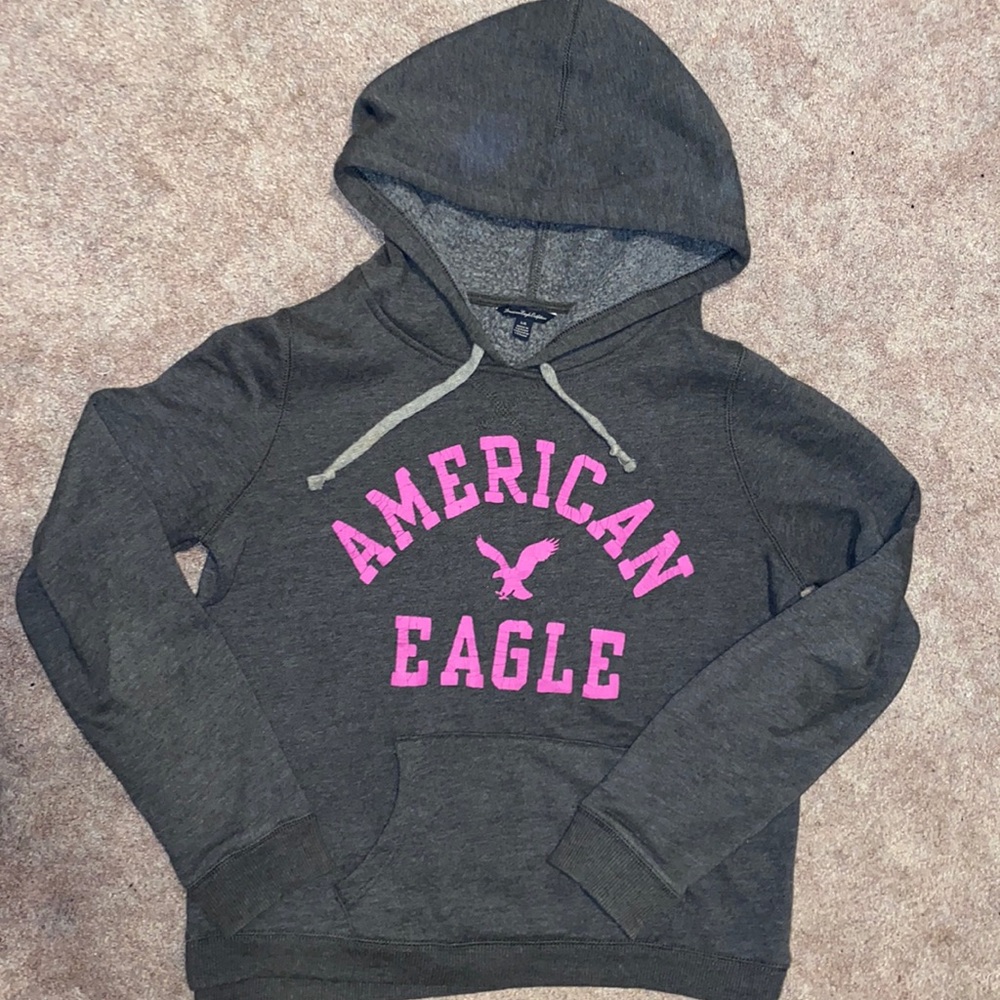 American Eagle hoodie large gray with pink